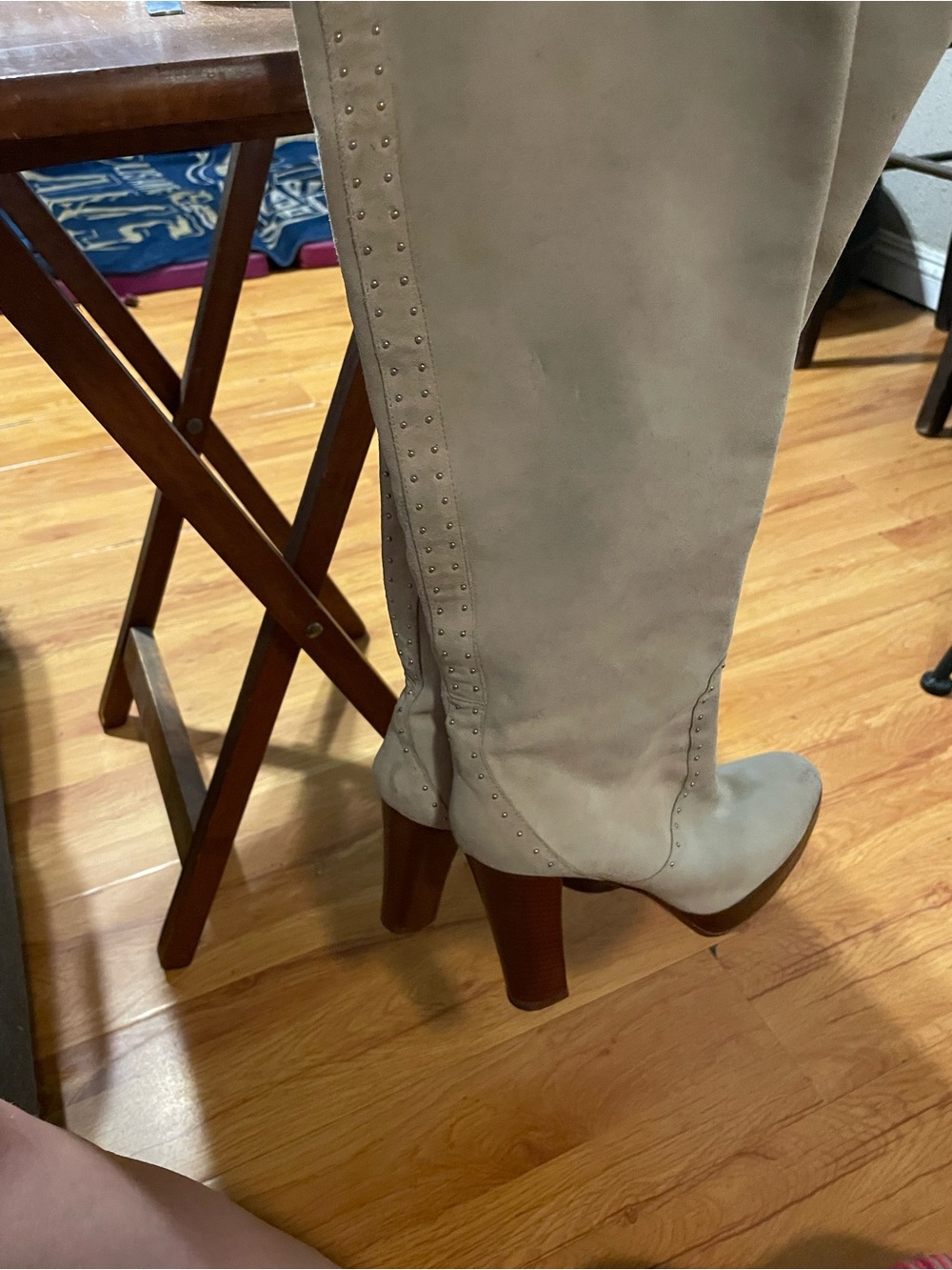 Nero Giardini  Women’s Knee-High Suede Block Heel Boots in Light Beige